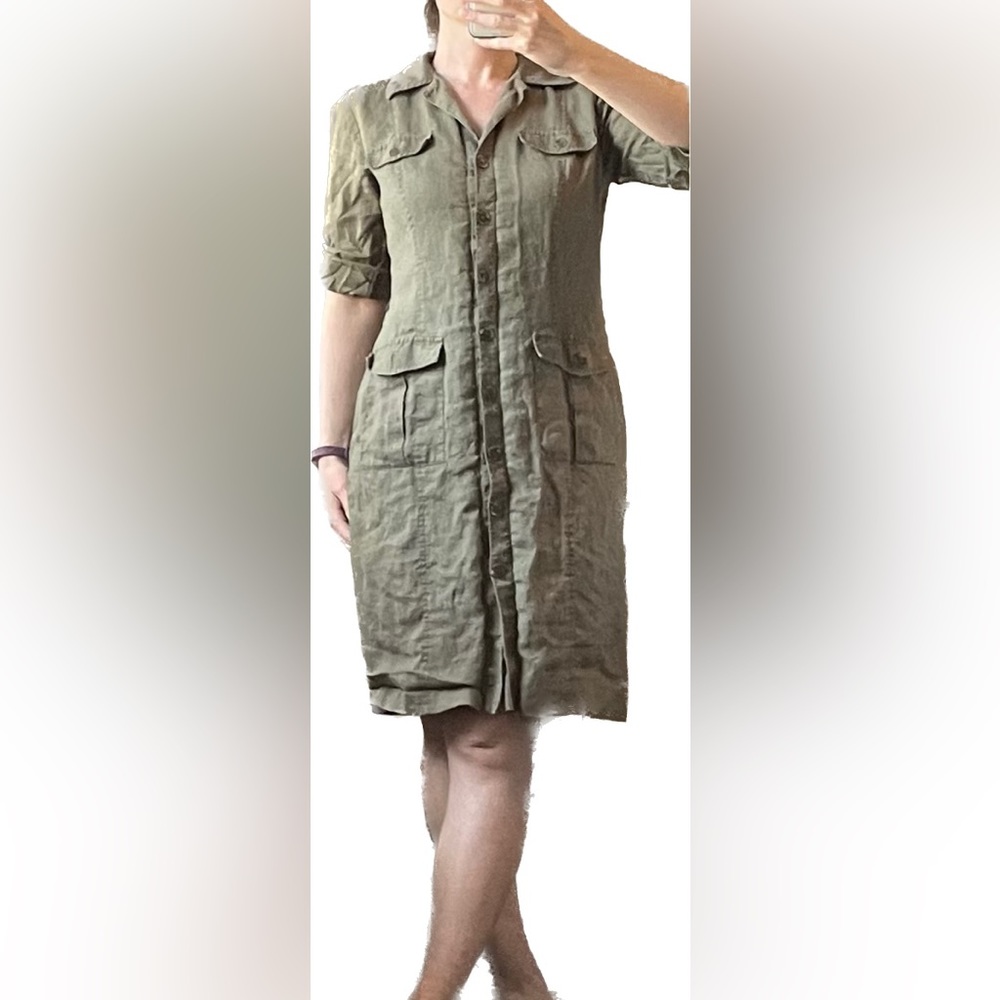 Linen 3/4 sleeve shirtdress, size 6, vintage address maggie, button down dress